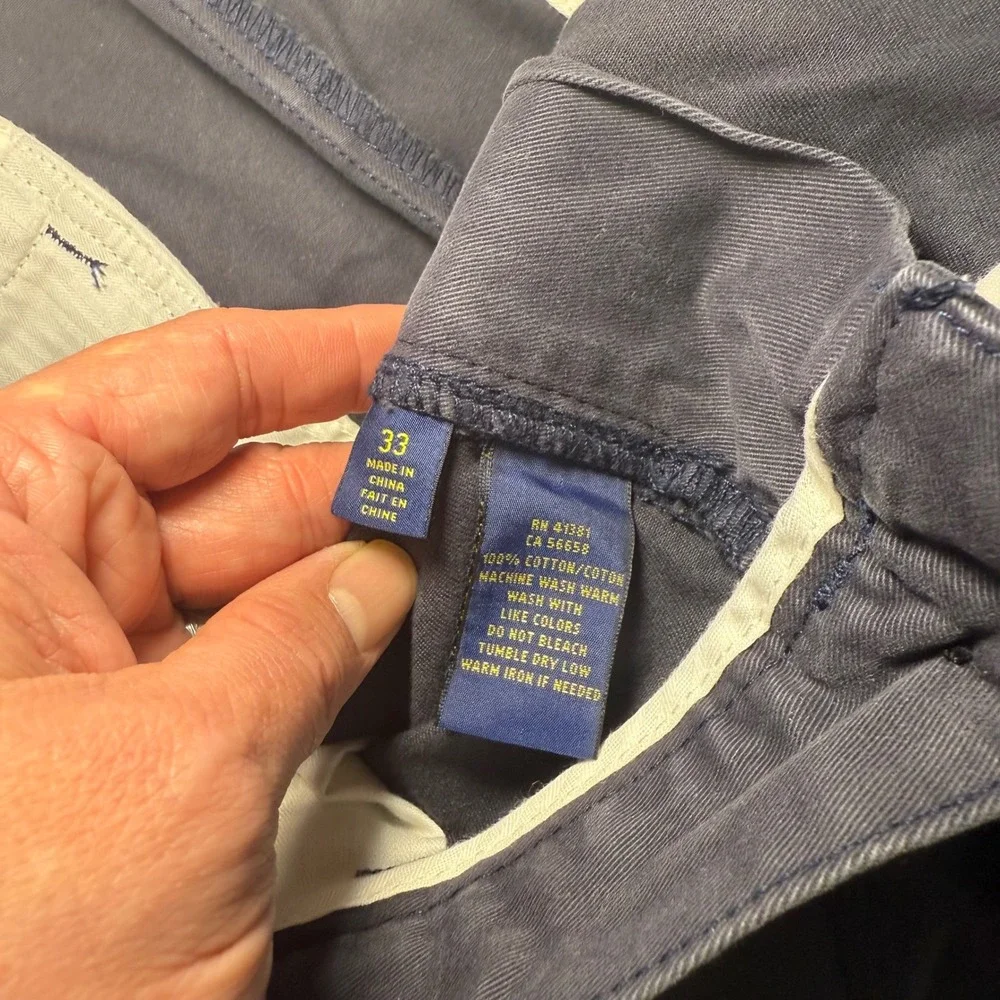 Polo Ralph Lauren Mens Navy Blue Cotton Chino Shorts‎ Size 33 Flat Front Classic